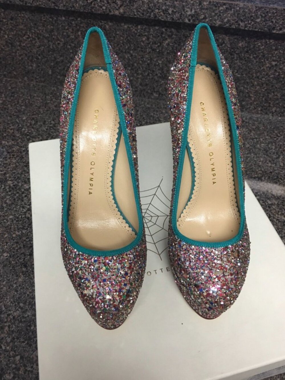 Charlotte Olympia Silver Glitter Priscilla Platform Pumps - Picture 2 of 7